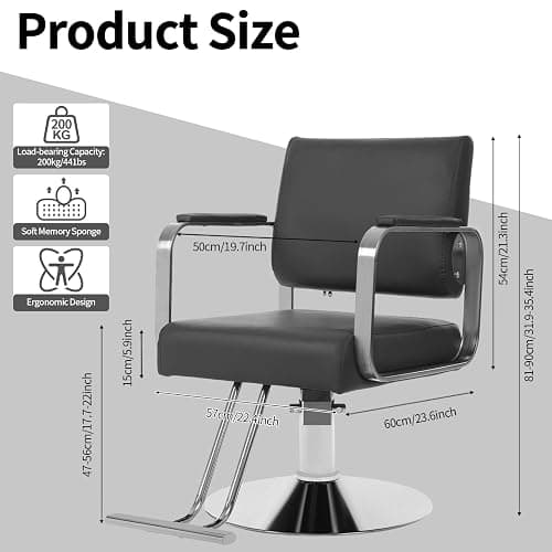 Pro Barber Salon Chair with Hydraulic Pump, 441lbs Heavy Duty Salon Chair Leather Seats Beauty Spa Hair Styling Chairs, 360° Rotatable Multi-Function Footrest for Hair Stylist Barbershop Black&Silver thumbnail 2