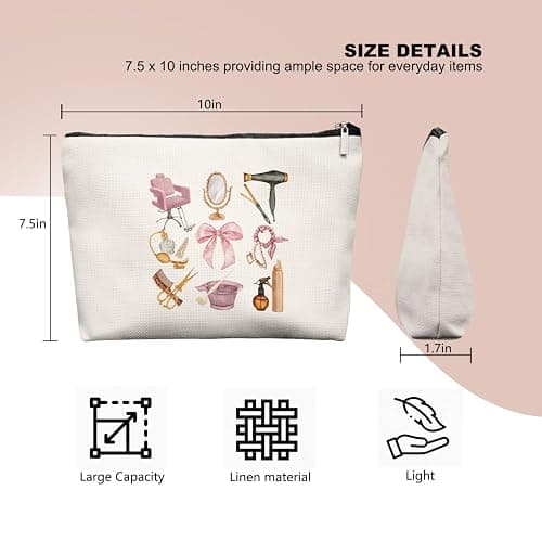 EKGJW Pink Hairstylist Makeup Bag for Women, Cosmetology Student Gifts, Hairdresser Travel Cosmetic Organizer Pouch, Cute Salon Accessories for Teen Girls, Aesthetic Beauty Bag 7.5 x 10 in thumbnail 3