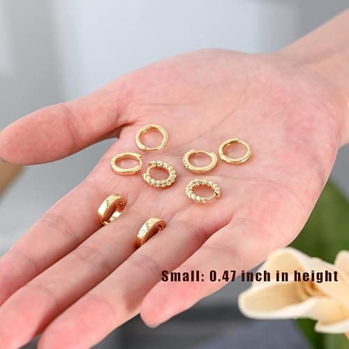 4 Pairs 14k Gold Hoop Earrings Set Twisted Glossy Zirconia Small Huggie Earrings For Multiple Piercing Cuff Cartilage Jewelry For Women Girls thumbnail 6