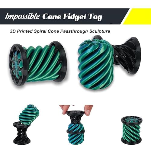 Impossible Cone (3PCS), 3D Printed Spiral Cone Fidget Toy, Impossible Pyramid Passthrough Sculpture, Mini Stress Relief Desktop Decorations Toy for Kids Adult Gift (Laser Blue Green) thumbnail 4