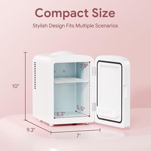 Xbeauty 4L Mini Skincare Fridge With Dimmable LED Mirror | Mini Makeup Fridge for SkinCare, Cosmetics, Food & Drinks, Portable Small Refrigerator for Bedroom, Dorm, Car, Office, White thumbnail 2