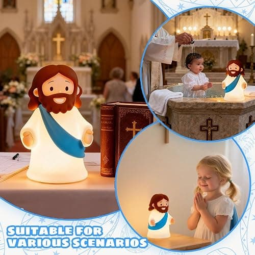 Jesus Night Light Rechargeable Bedside Night Light Dimmable Silicone LED Light Ideal for Religious Gatherings, Gifts for Sunday School, Baptism Presents, Easter Egg Decorations (blue) (Blue) thumbnail 7