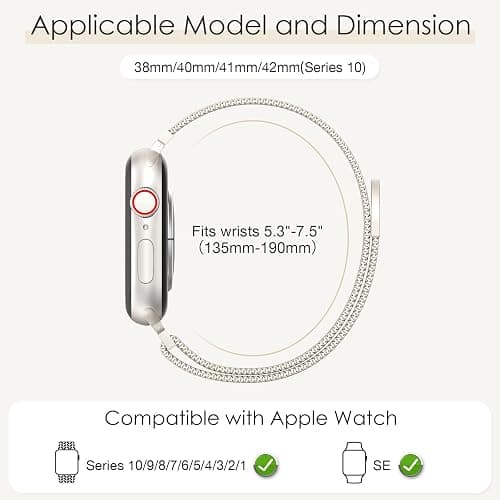 Original Milanese Loop Compatible with Apple Watch Straps 38mm 40mm 41mm 42mm 44mm 45mm 46mm 49mm Women & Men, Magnetic Clasp Adjustable Metal Bands for iWatch Series 11 10 9 8 7 6 5 4 2,Ultra 3,SE 3 thumbnail 2