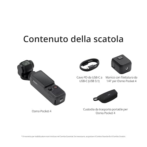 DJI Osmo Pocket 4 Combo Standard, videocamera vlog tascabile con gimbal | CMOS da 1″ e 4K/240fps, stabilizzazione a tre assi, zoom senza perdita 2×, 107 GB di memoria integrata thumbnail 8