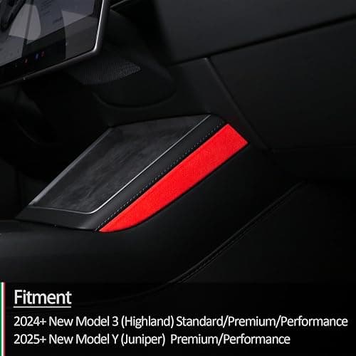 Sides of The Wireless Phone Charger Sticker for Alcantara Tesla New Model 3 2024-2026 New Model Y 2025-2026 Interior Italian Suede Red Upgrade Trim Cover thumbnail 5