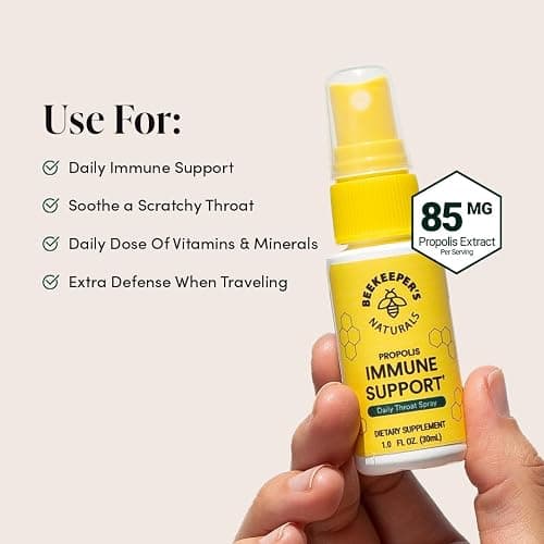 Propolis Throat Spray by Beekeeper's Naturals - 95% Bee Propolis Extract, Natural Immune Support & Sore Throat Relief - Antioxidants, Keto, Paleo, Gluten-Free (1.0 oz)(Pack of 1) thumbnail 5