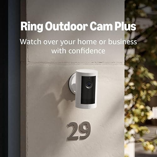 Ring Outdoor Cam Plus, Battery (newest model), Home or business security, Wide-Angle 2K Video with Ring Vision, Low-Light Sight for full-color night vision, Mount-Anywhere Versatility, White thumbnail 7