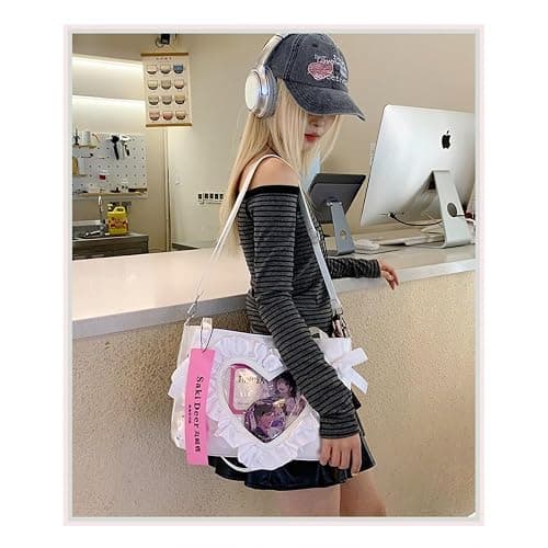 Sweet heart lace design shoulder bag ballet style drawstring messenger bag anime jk itabag bag female thumbnail 5