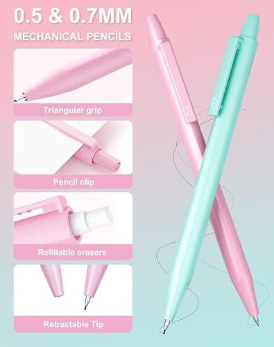 Ponditni 20PACK Mechanical Pencil, 8Pcs 0.5 0.7mm Mechanical Pencils Set With Eraser and 480 Pcs Refills, Cute Colored Preppy School Supplies Gift for Girls Writing - Come With Custom Case thumbnail 6