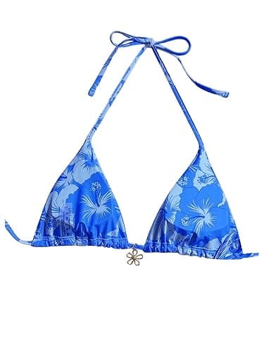SOLY HUX Women's Floral Print Triangle Bikini Tops Hawaiian Halter Tie Back Bathing Suit Tops Summer Swimsuit Top Only thumbnail 3