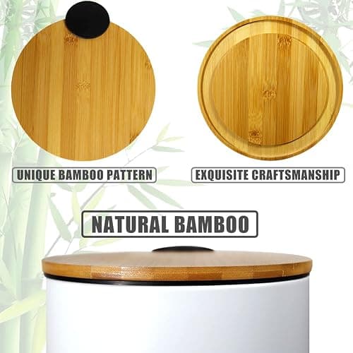 Trash Can with Bamboo Lid Soft Close, 3L Mini Pedal Bin, Round Garbage Can with Inner Bucket for Bathroom, Bedroom, Powder Room, Office, Desk, Car (White) thumbnail 5
