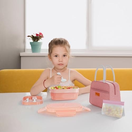 JBGOYON® Bento Lunch Box Set - 3 Stackable Containers for Adults and Kids，lunch box for women- Includes Lunch Bag, Leak-Proof and BPA-Free - Built-in Utensil Set - Dishwasher Safe (Pink) thumbnail 7