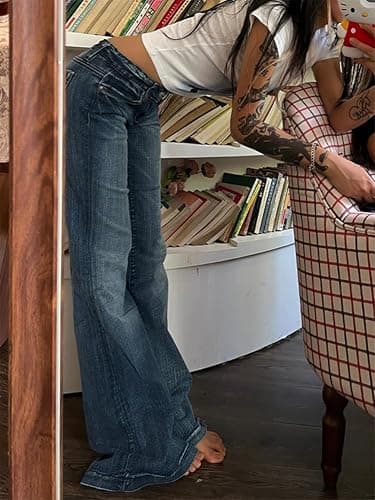ticticlily Jeans Donna Zampa Elefante Larghi a Vita Alta Skinny Pantaloni Svasati Y2K Vintage Elastico Pantalone Denim Bootcut Jeans Svasato con Tasche Streetwear thumbnail 6