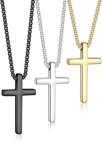 Yooblue 2/3 Pcs Cross Necklace for Men, Silver Black Gold Cross Chain Necklace, Stainless Steel Cross Pendant Jewelry Gifts for Men 16-30 Inches - Image 1