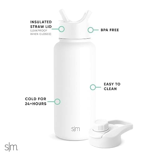 Simple Modern Water Bottle with Straw and Chug Lid | Insulated Stainless Steel for Sports Gym | Summit Collection | 32oz | Winter White thumbnail 3