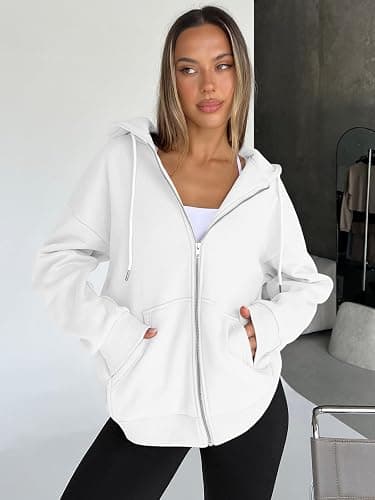 Trendy Queen Womens Zip Up Hoodies Oversized Sweatshirts Fall School Fashion Outfits Casual Jackets 2025 Winter Clothes thumbnail 3