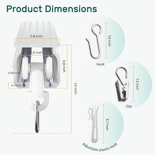 Houmiggle Ceiling Curtain Track System with Wall Mount, Silent Curtain Rail for Room Divider with Three Types of Hooks, 6ft - 9ft, White thumbnail 3