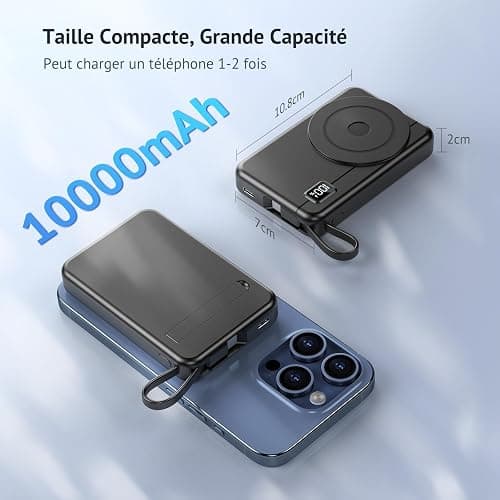 Moscsaz Batterie Externe sans Fil - Compatible avec iPhone 17 16 15 14 13 12 Séries et Samsung Magnétique Power Bank 10000mAh Induction Petite Mini Portable Charge Rapide Chargeur,LED Display thumbnail 6