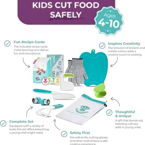 Tovla Jr. Ultimate Montessori Kids Cooking Gift Set – Real Knife, Chopper, Safety Gloves, Peeler, Cutters, Cutting Board & Recipe Cards – Ages 4–10 thumbnail 3