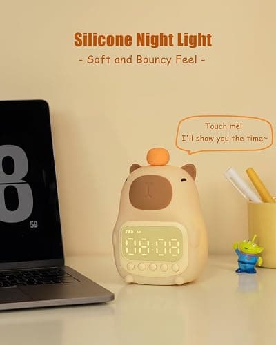 Aokpsrt Capybara Alarm Clock with Night Light for Kids, Cute Toddler Alarm Clocks for Bedrooms Ok to Wake Clocks for Girls and Boys, Rechargeable Silicone Animal Tabletop Lamp for Kid thumbnail 5