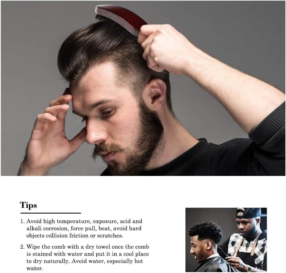 Bristle Hair Brush and Professional Massage Comb,Stiff Bristles Hairbrush for Beard Styling,Hair Brush for Men and Women,for Detangling,Smoothing,Wave Styles,Soft on Scalp,Restore Shine and Texture thumbnail 2