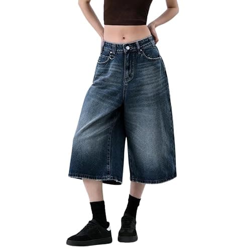 OTEEGX Jorts Women Baggy Jean Shorts Summer Long Denim Y2k Shorts for Women | Barrel Wide Leg Capri, High Rise, 4 Pockets, Plus Size Summer Bermuda Jorts, Boyfriend Vintage Streetwear - Image 1