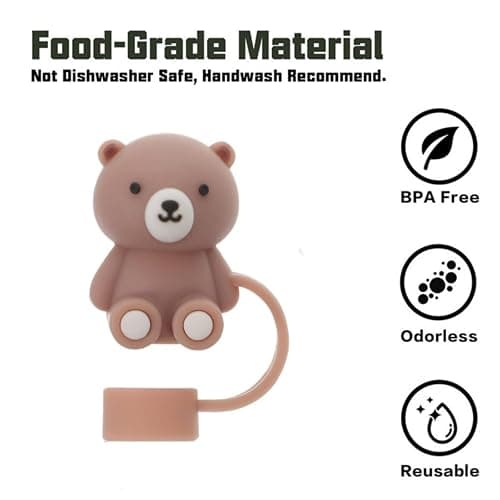 Cute Bear Straw Cover for Stanley Cup, Silicone Straw Topper for Stanley Cup 30&40oz with Tumblers, 10mm 0.4in Lid Accessories for Stanley Straws (2 Bear) thumbnail 3