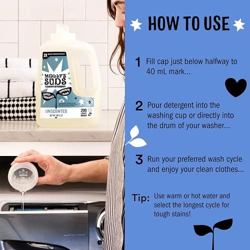 Molly's Suds Liquid Laundry Detergent | Clean Laundry Detergent Soap for Sensitive Skin | 2x Concentrated, High Efficiency (HE) | Ocean Mist - 100 Loads thumbnail 5