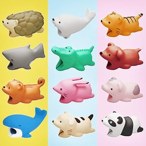 Cable Protector Animal 12 Pcs for iPhone, Samsung, Android Charger and Ipad USB Cord, Phone Accessory Protect Charger, Cute Animals Shark Tiger Rabbit Etc, Charging Savers Procedures - Image 1