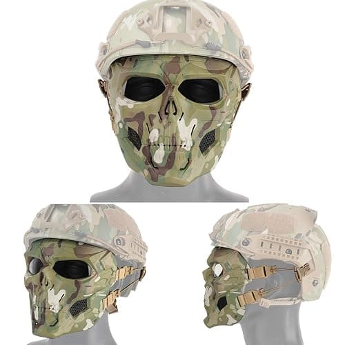 AOUTACC Airsoft Mask Skeleton Mask with Goggles, Full Face Protective Adjustable Tactical Mask for Halloween Party Paintball Game Cosplay Outdoor Activities(Camo Green) thumbnail 7