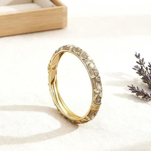 MQCEHTI Vintage Flower Cloisonne Bangle Bracelet for Women, Enamel Chunky Gold Plated Bracelets Jewelry Gifts thumbnail 5