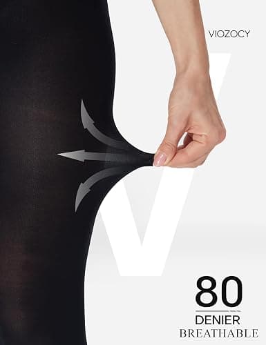 Viozocy 2 Pairs Women's 80D Opaque Tights, Soft Run-Resistant High Waisted Pantyhose, Solid Color Tights With 28 Colors thumbnail 5