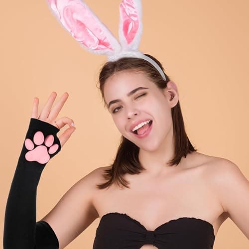 Lusofie Women's Cute Therian Cat Paws Gloves - 3D Cat Claw Paws Pad Sleeve - Halloween Party Cosplay Kawaii thumbnail 4