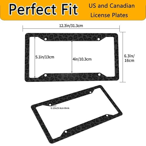 GACCAP License Plate Frame 2 Pack Front Rear Aluminum Metal Rust-Proof Universal Car Tag Frames Holder with 4 Holes Car Decor Accessory with Screws for Men Women - Black Leopard thumbnail 3