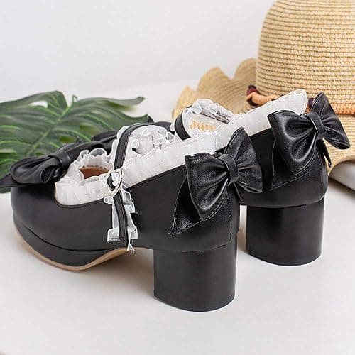 LUXMAX Women Kawaii Mid Block Heel Mary Jane Rockabilly Pumps with Bow Platform Chunky Heel Cute Sweet Shoes thumbnail 6