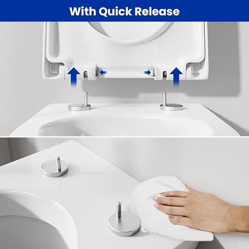 DERW D Shaped Soft Close Toilet Seat, Heavy Duty Premium Thermoplastic, Quick Release, Easy Clean and Install with Alignment Guide, Durable White Toilet Seat - 46cm x 36.5cm x 5cm thumbnail 3