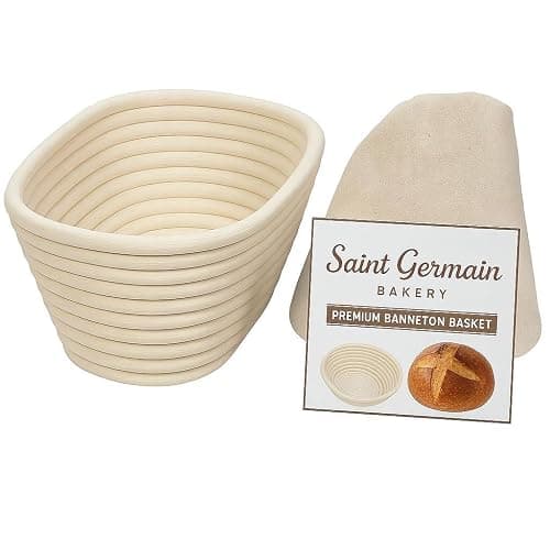 Saint Germain Bakery 10-Inch Oval Banneton Proofing Basket with Liner - Image 1