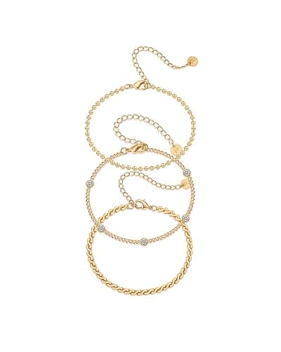 PAVOI 18K Gold Plated Chain Bracelet Pack for Women | Jewelry Set of 5 Stackable Bracelets Paperclip Snake Rope Figaro Beaded Chains - Image 1