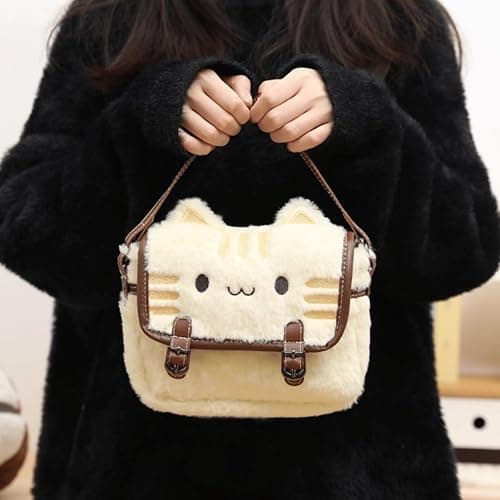 FunFink Cute Kawaii Cat Purse Plush Mini Crossbody Bag for Women, Soft Adjustable Shoulder Handbag for Cat Lovers, Novelty Gift for Christmas Valentine's Birthday (7.8x6.7x2 Inch) thumbnail 8