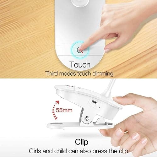 Lampe de lecture à clipser alimentée par piles pour lit, avec 3 niveaux de luminosité, rechargeable par USB thumbnail 5