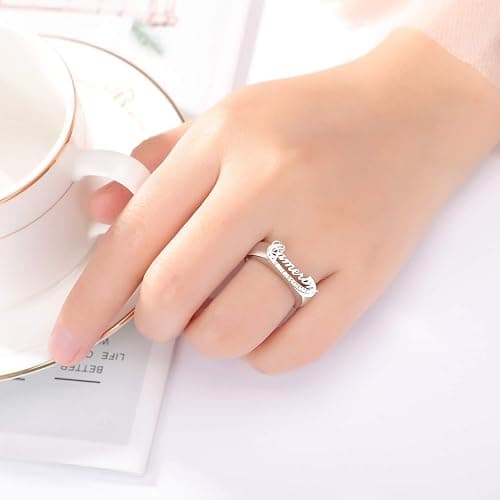 RESVIVI Personalized Name Ring Custom Nameplate Band Rings High Polish Tarnish Resistant Jewelry Gifts for Mother Women thumbnail 3
