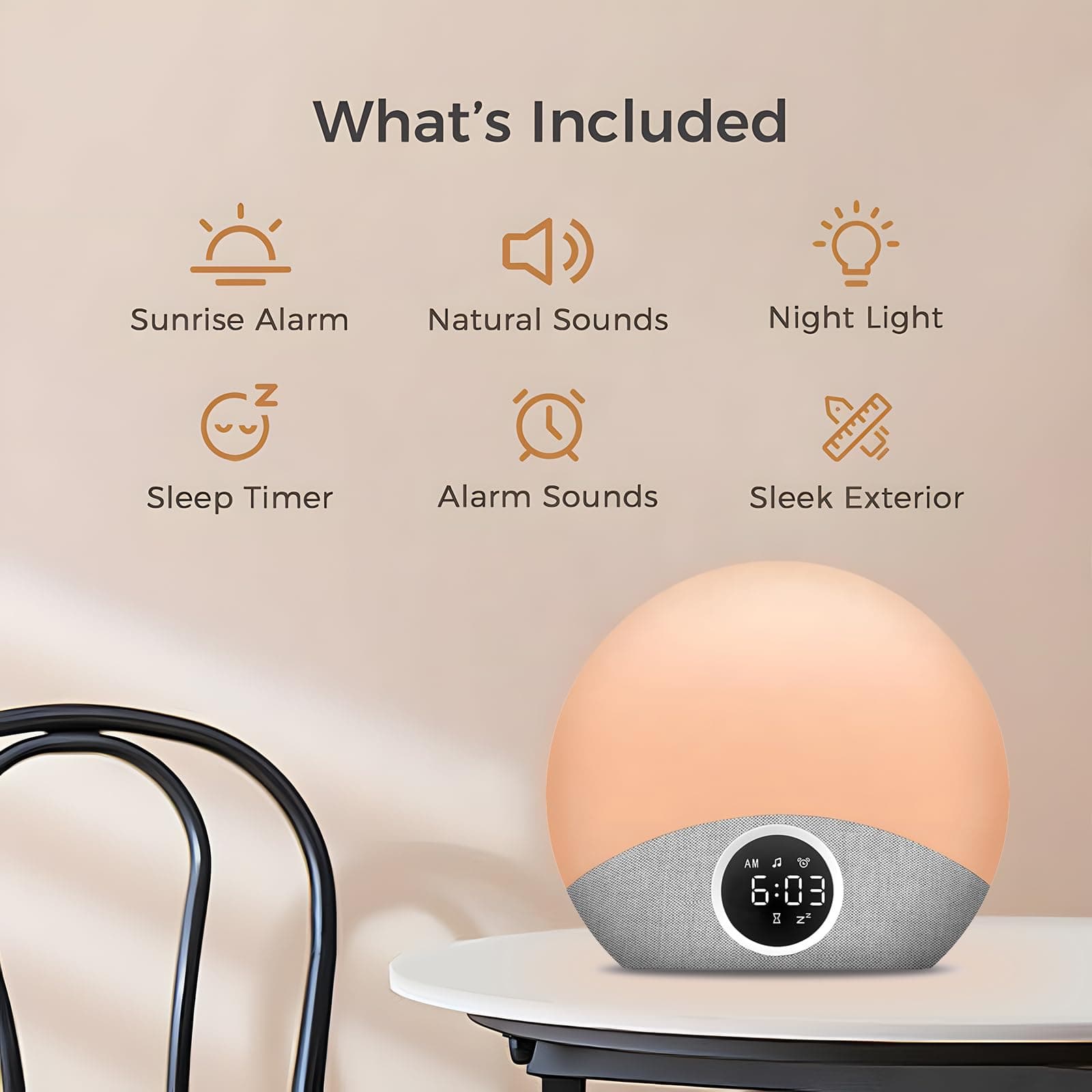 Omebel Sunrise Alarm Clock & White Noise Machine 2-in-1, 30 Soothing Sound for Sleeping, 8 Night Light, Memory Function, Sunrise Alarm Wake Up Lights, Sound Machine for Baby Sleeping Bedroom Decor thumbnail 2