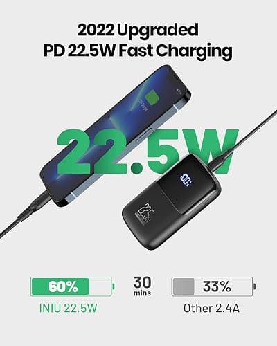 INIU Portable Charger, Smallest 22.5W 10000mAh Power Bank, USB C in/Output Fast Charging 3-Output Mini Battery Pack Charger with Phone Holder for iPhone 17 16 15 14 Air Samsung S23 Google iPad Tablet thumbnail 2