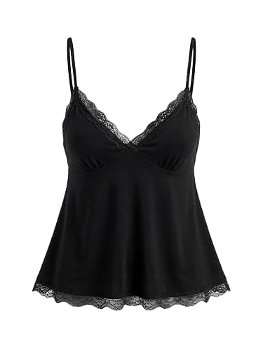SOLY HUX Womens Y2K Lace Cami Striped Cute Babydoll Tops | Spaghetti Strap Camisole, Grunge Clothes, Going Out Tops, Gothic - Image 1
