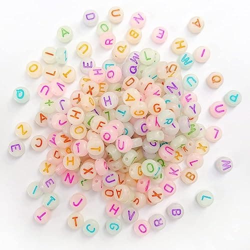 500+ Pieces 4x7mm White Luminous Round Acrylic Alphabet Letter Beads A-Z Mixed Plastic Shape Loose DIY Beads for Jewelry Making Bracelets Necklaces Key Chains (Luminous Colorful on White) thumbnail 5