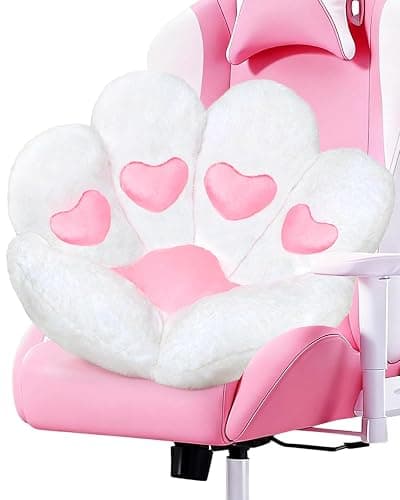 DOBUONO Cat Paw Cushion Cute Chair Cushion Kawaii Seat Cushion 28"x 24"Gaming Chair Cushion Soft Chair Pillow, Kawaii Accessories Stuff Room Decor (White Heart-Shaped) thumbnail 3
