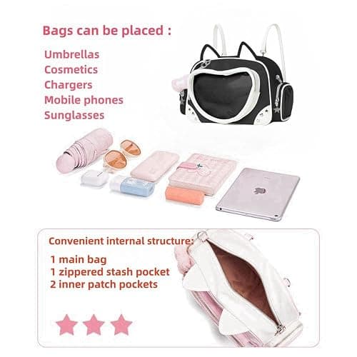 Kawaii Ita Bag Cat Pin Backpack Shoulder Crossbody Bag for Miku Anime Heart Clear Layer with Insert thumbnail 4