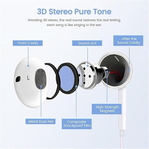 for iPhone Headphones Wired Earbuds Earphones to 2 pack Built-in Microphone & Volume Control Nosie Reduction Headsets Compatible with iPhone 14/13/12/11/X/8/7/SE/Pro/Max/Plus, Support All iOS Syste thumbnail 3