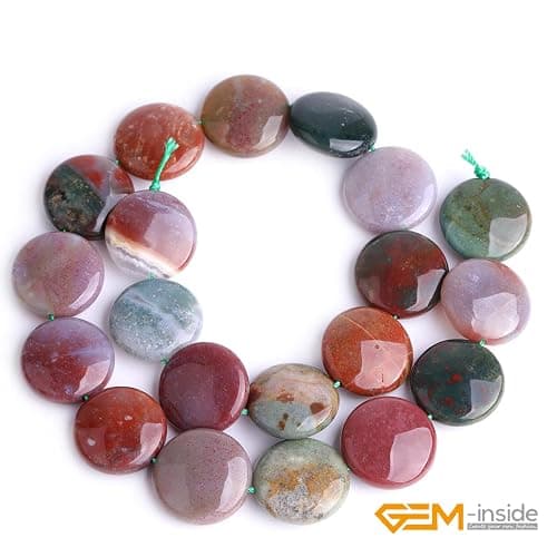 GEM-Inside Natural 20mm Coin Indian Agate Gemstone Loose Beads Energy Stone Handmade Beads for Jewelry Making Jewelry Beading Supplies for Women thumbnail 2