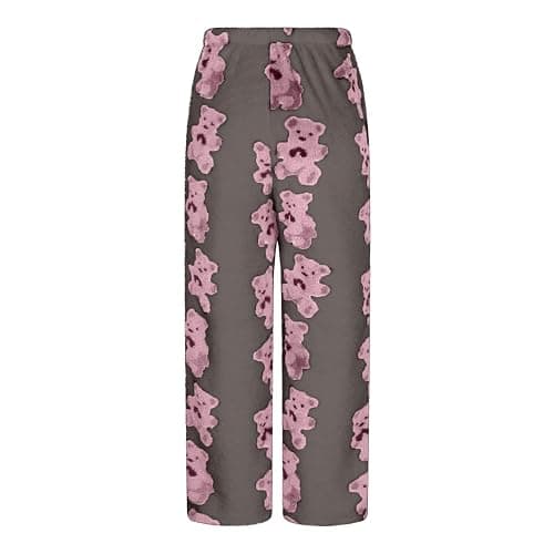Womens Fuzzy Plush Pajama Pants Cute Bear Graphic Teddy Pj Bottoms Warm Fluffy Fleece Lounge Sleepwear with Pockets thumbnail 6
